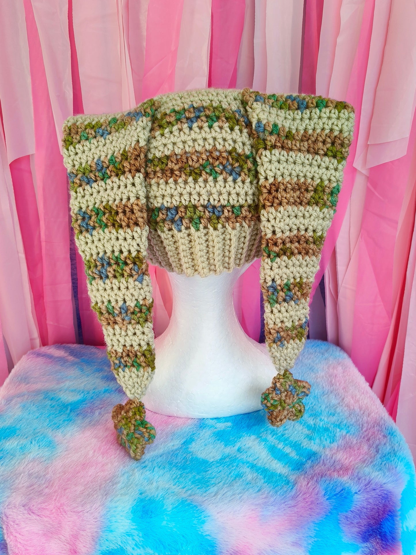 Neutral cream Jester hat - Crochet Beanie