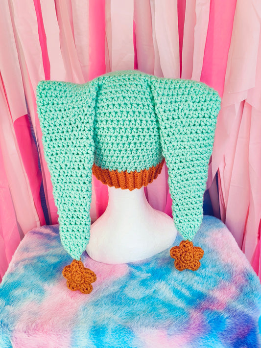 Teal and Mustard Jester hat - Crochet Beanie