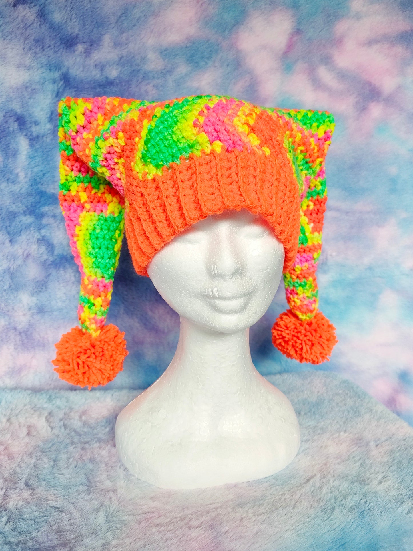 Neon orange Jester hat - Crochet Beanie