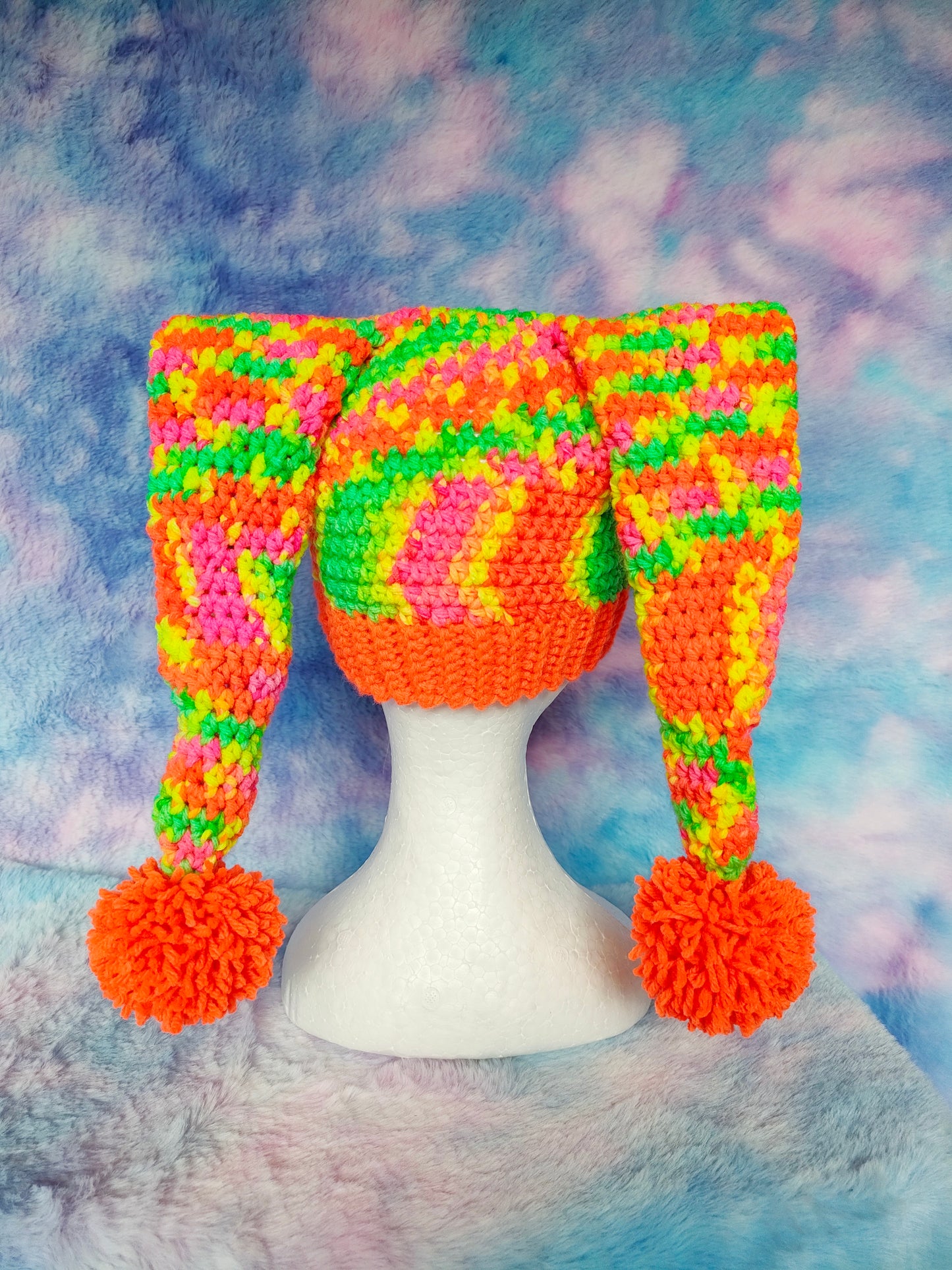 Neon orange Jester hat - Crochet Beanie