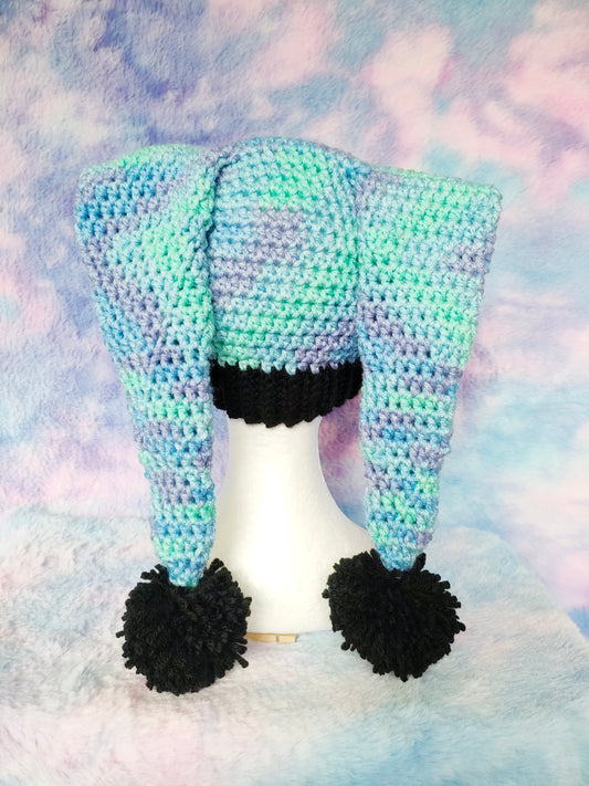 Multi Blue and Black Jester hat - Crochet Beanie