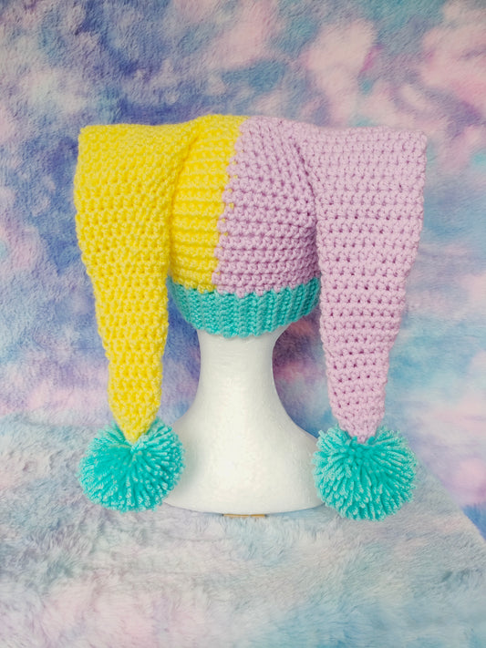 Purple and Yellow Split Jester hat - Crochet Beanie