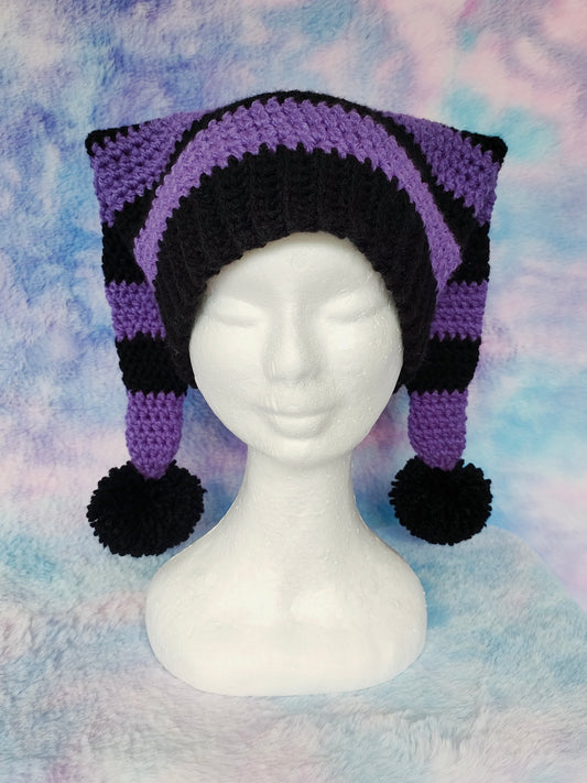 Black and Purple Jester hat - Crochet Beanie