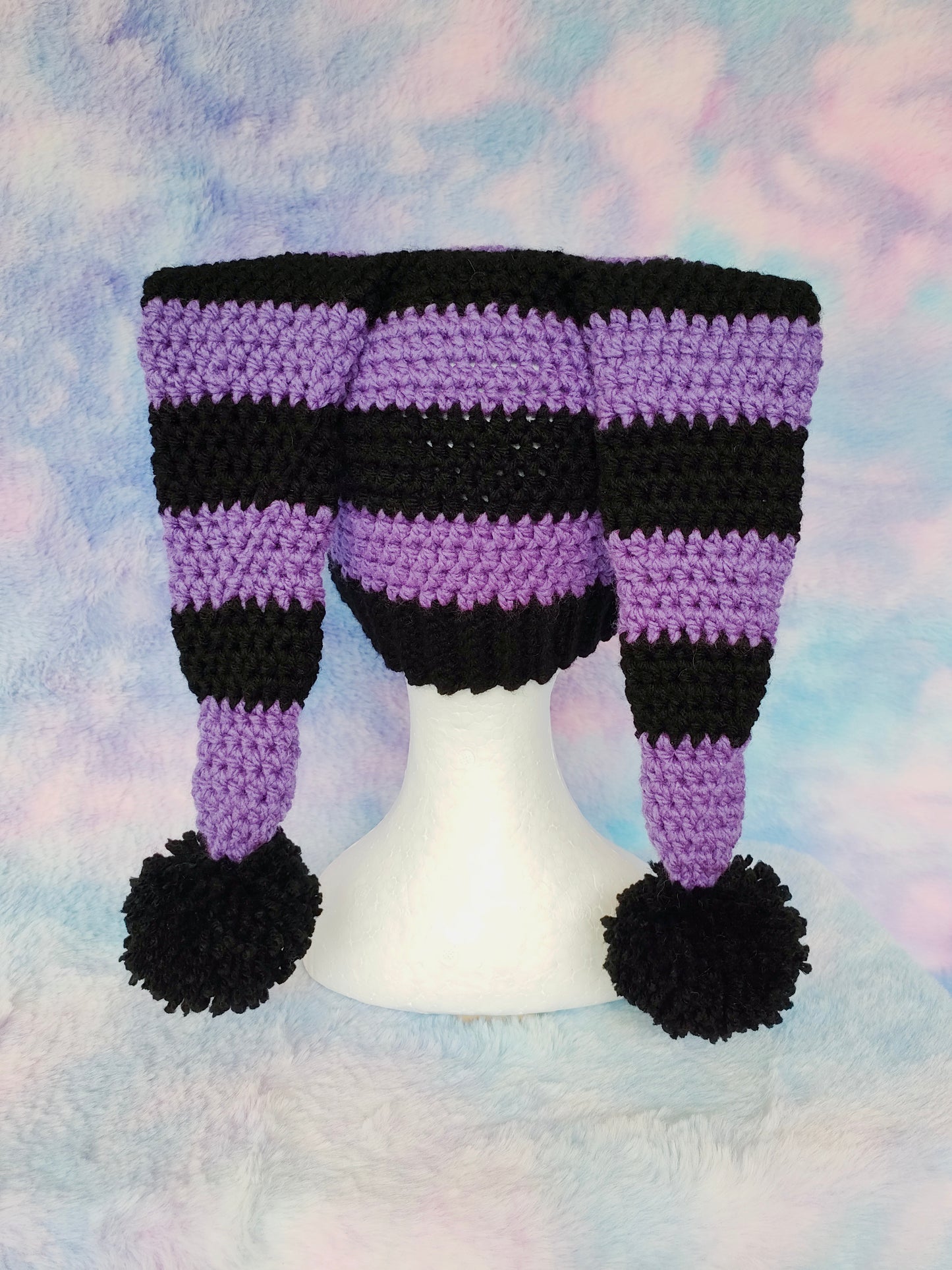 Black and Purple Jester hat - Crochet Beanie