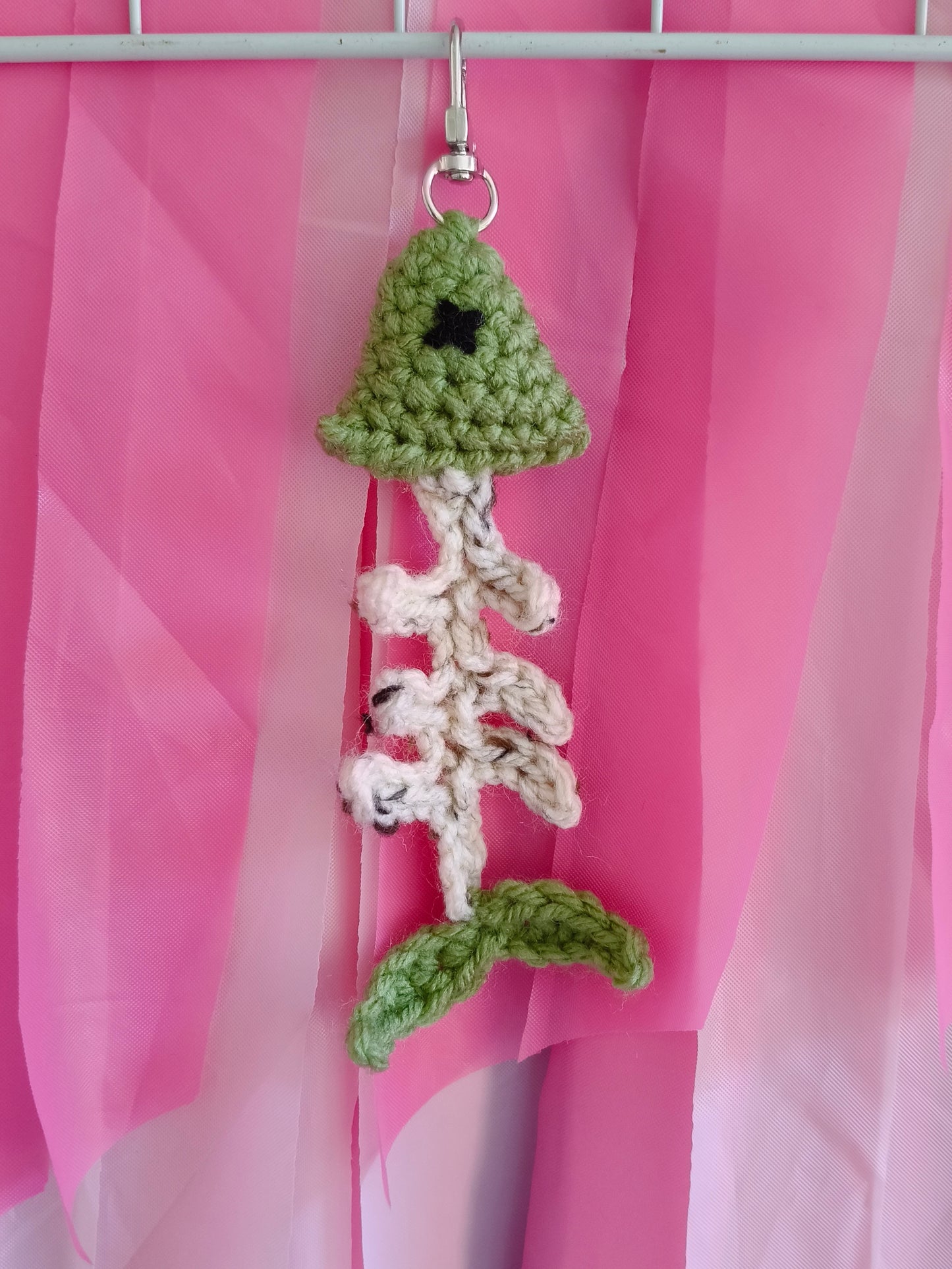 Green fish bones - Crochet bag charm