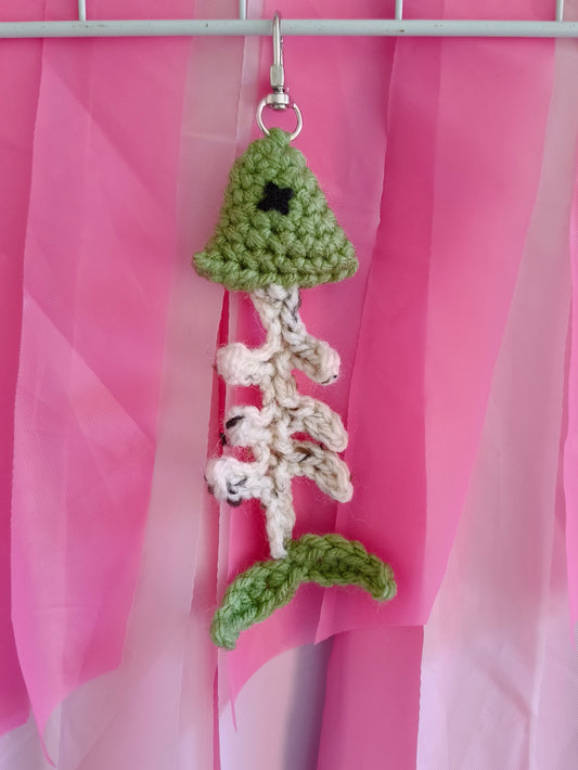 Green fish bones - Crochet bag charm