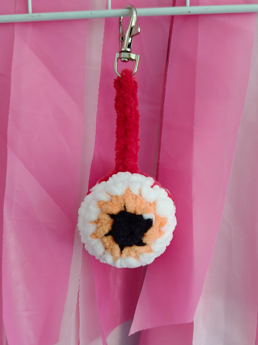 Orange eyeball- Crochet bag charm