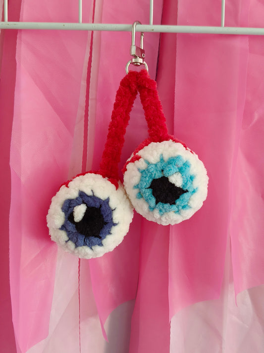Blue double eyeball- Crochet bag charm