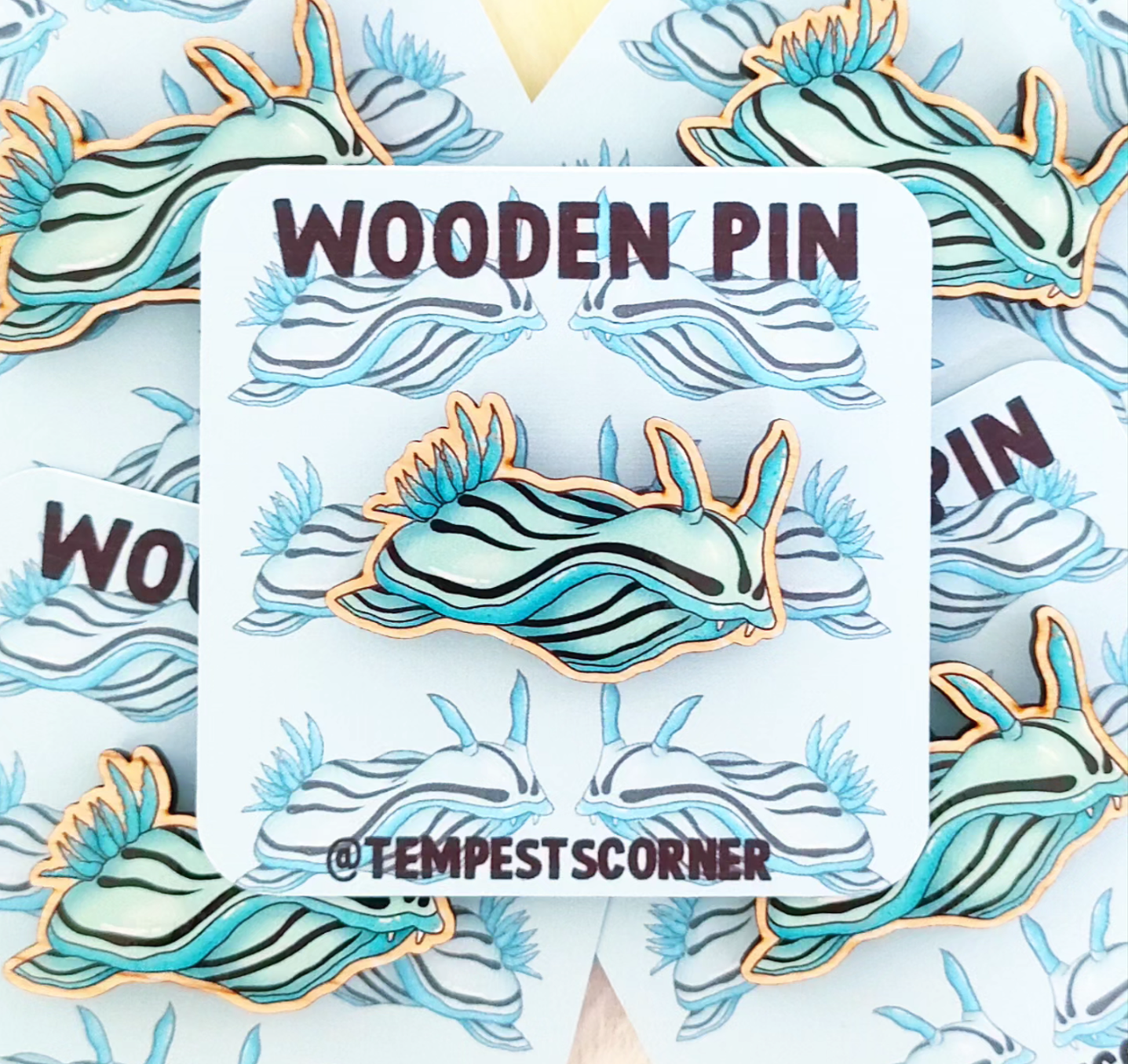 Teal Nudibranch - Wooden Pin