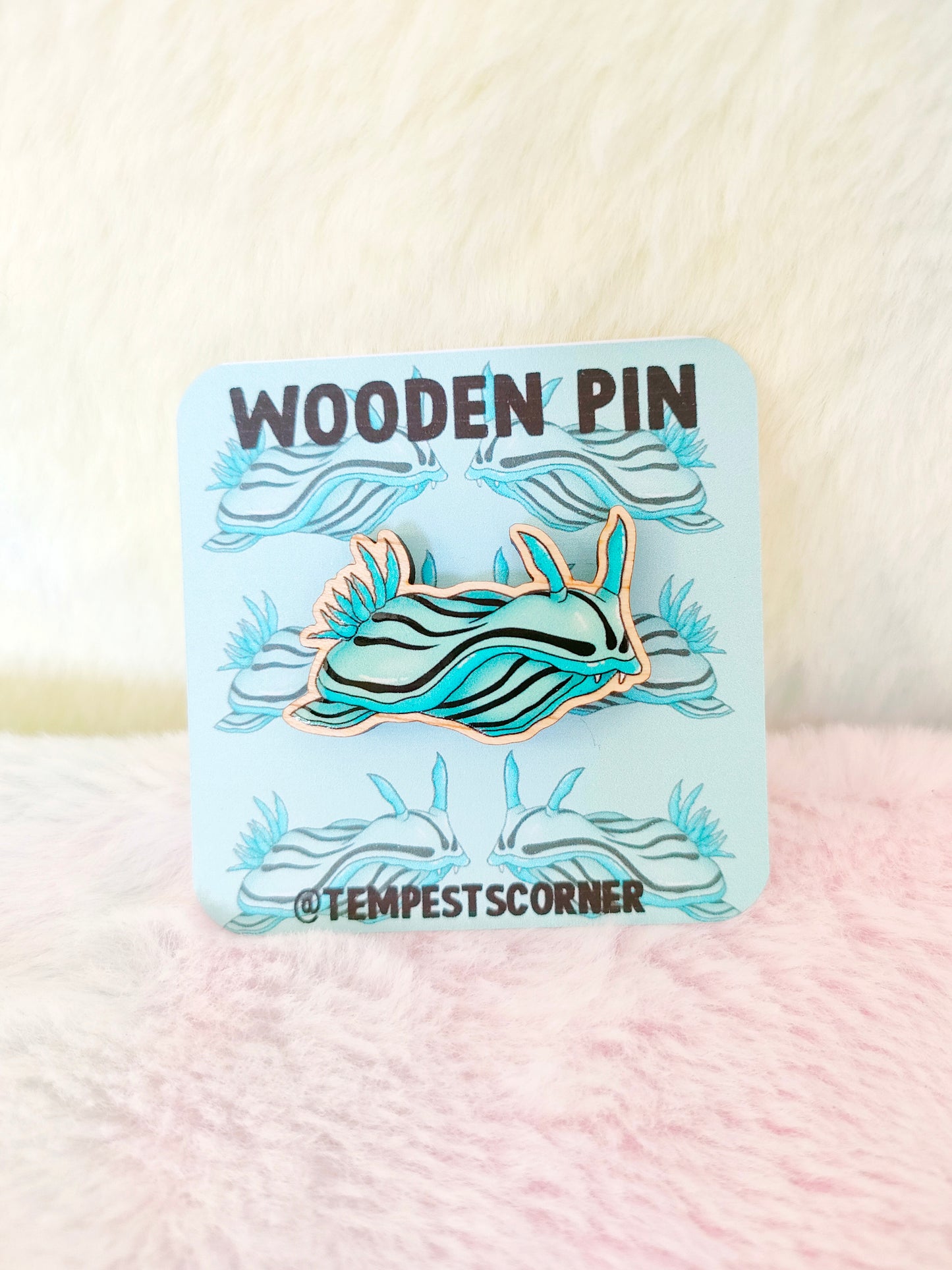 Teal Nudibranch - Wooden Pin