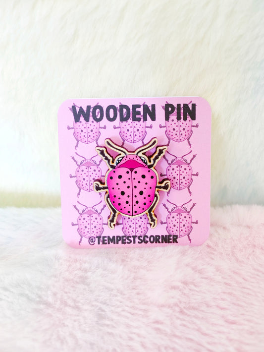 Pink Beetle - Wooden Pin