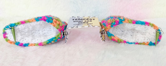 White and Bright Rainbow Crochet Goat Ears