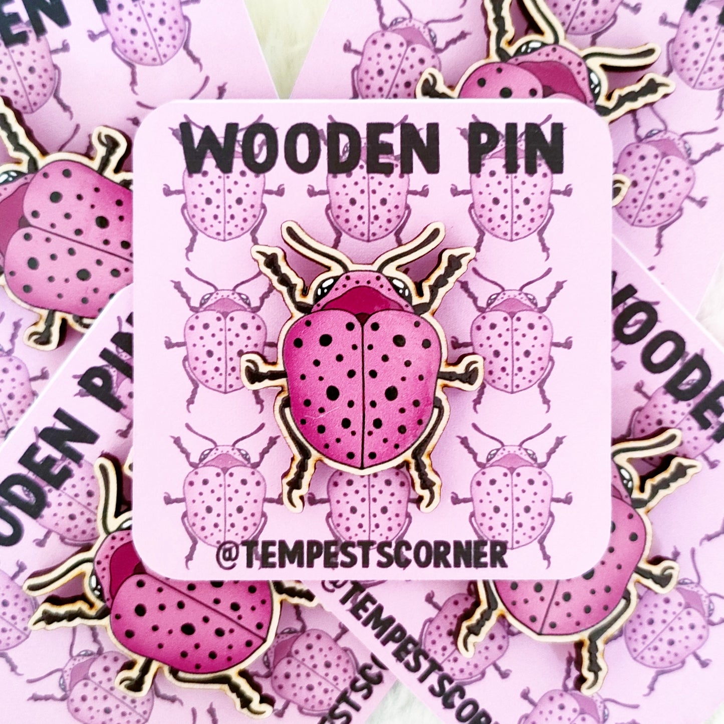 Pink Beetle - Wooden Pin