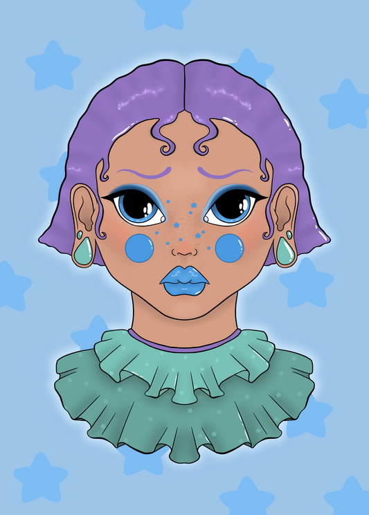 Blue Clown A6 print