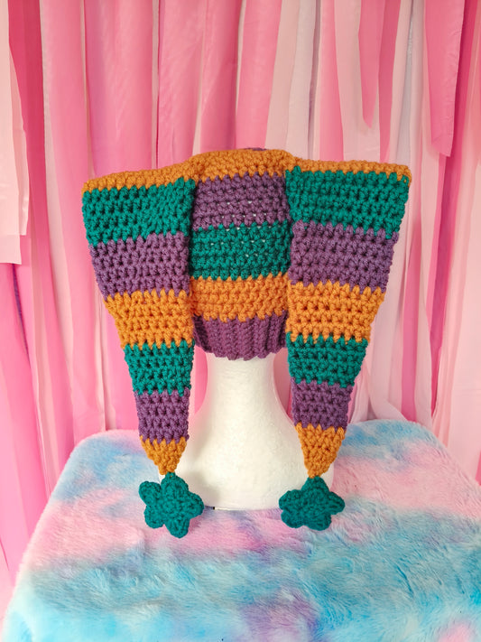 Mustard, purple and teal Jester hat - Crochet Beanie